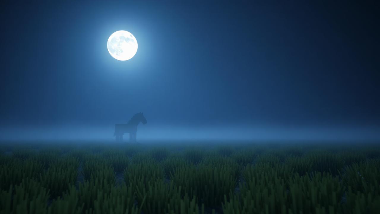 Distant silhouette across a moonlit plain