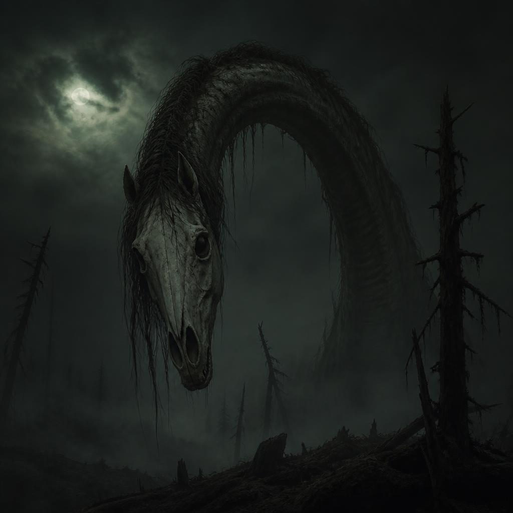 Close-up of the Long Horse skull face